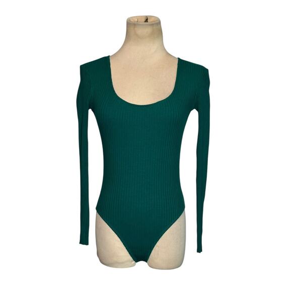 Zara green knit ribbed long sleeves fitted bodysuit size Small - Picture 1 of 10